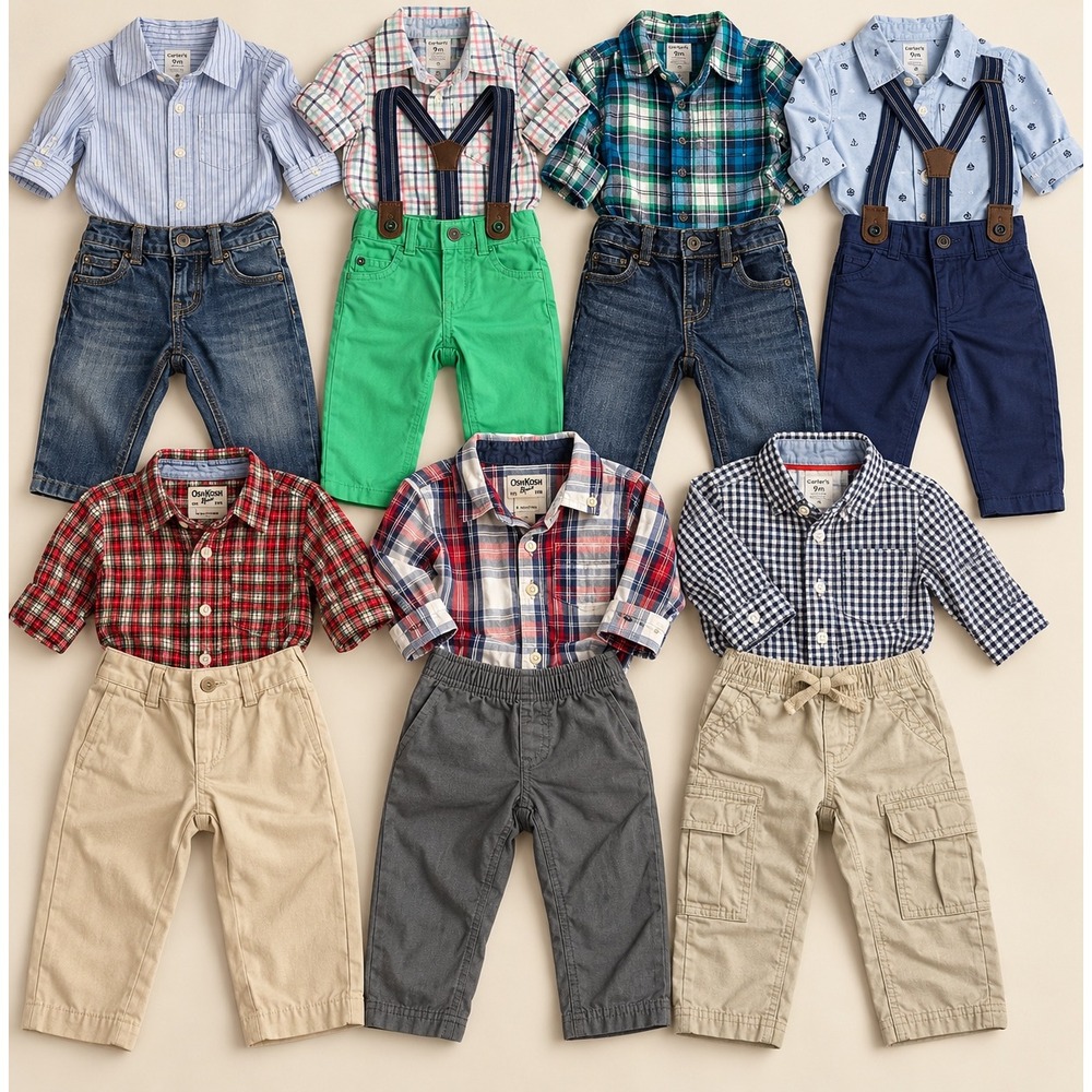 Baby Boy 7 Outfit Bundle 9M Ralph Lauren Oshkosh Baby Gap Carter's Plaid Denim